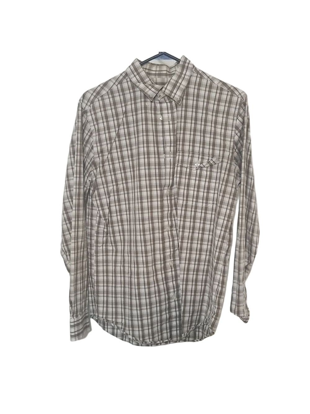 Men's Button down shirt Brown and White. C1
